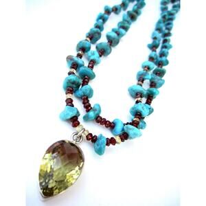 Citrine Drop Natural Turquoise Tumble Beads Garnet Necklace